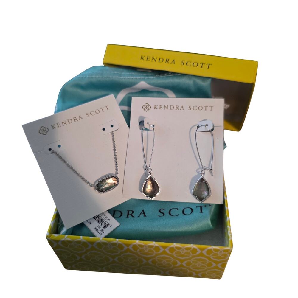 Kendra Scott Carinne Earrings & Cory Necklace Matching Set Slate Silver Rhodium